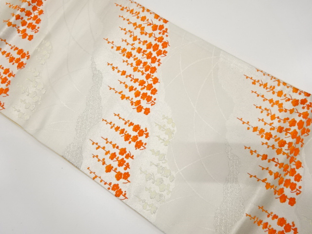 JAPANESE KIMONO / ANTIQUE FUKURO OBI / WOVEN UME & MICHINAGADORI